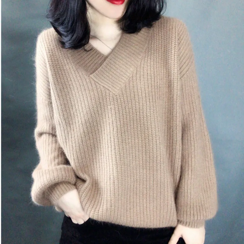 JoinYouth, v-образный вырез, одноцветные женские свитера, осень, корейская мода, пуловеры, зимняя одежда, свободная, теплая, Sueter одежда женская J224