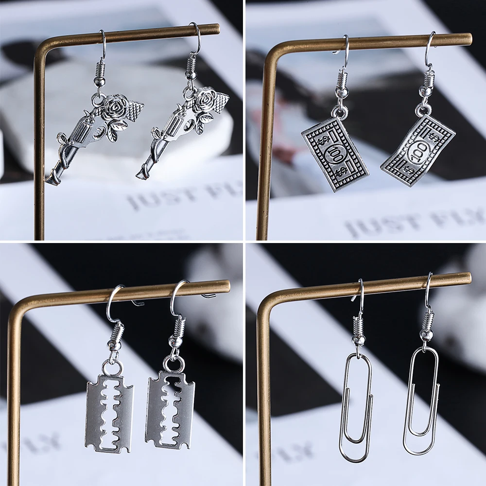 Stud Earrings Drop Earrings 1Pair Punk Handcuffs Blade Gun Drop Earrings Women Simple Fashion Cool Pistols Ear Stud Jewelry Accessories Creativity Earrings