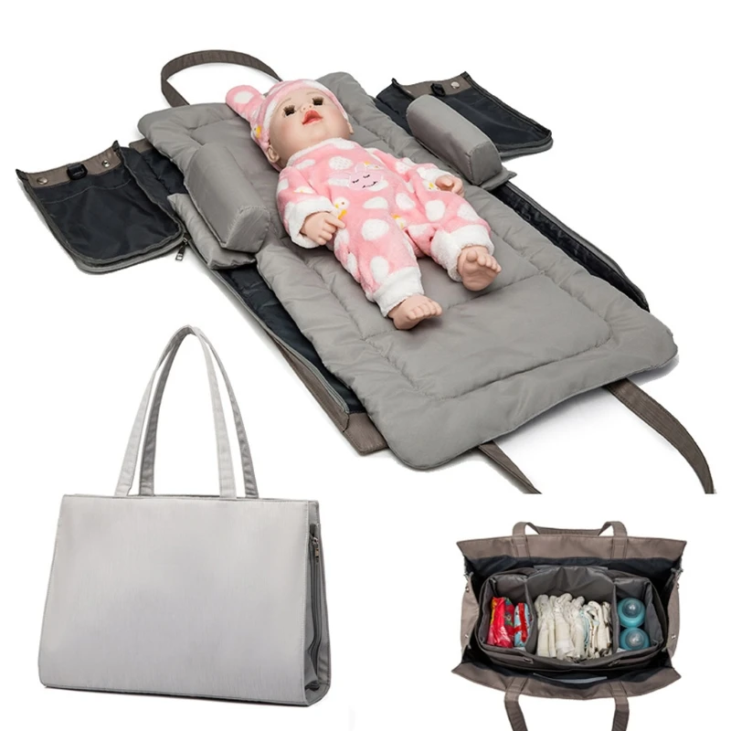 

Portable Baby Travel Crib Infant Tote Handbag Foldable Bed Large Capacity Diaper Bag Changing Station 3 in 1