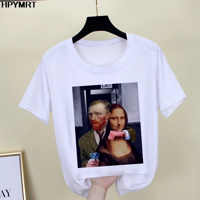 2020 New summer spoof Mona Lisa Print T Shirts Women aesthetics funny Tshirts Casual Short Sleeves Tops t-shirt Female Clothing
