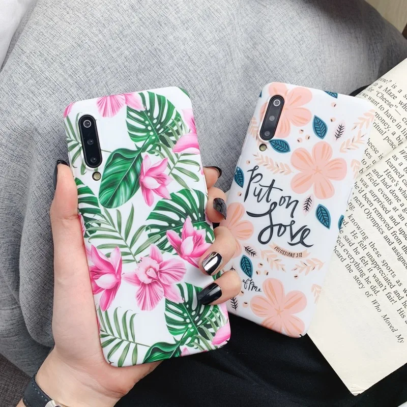 

Luxury Hard PC Phone Cas for Redmi Note 7 Case Luminouse Case Coques for Xiaomi MI8 MI9 Back Cover Ins Floral Flowers Leaf Funda