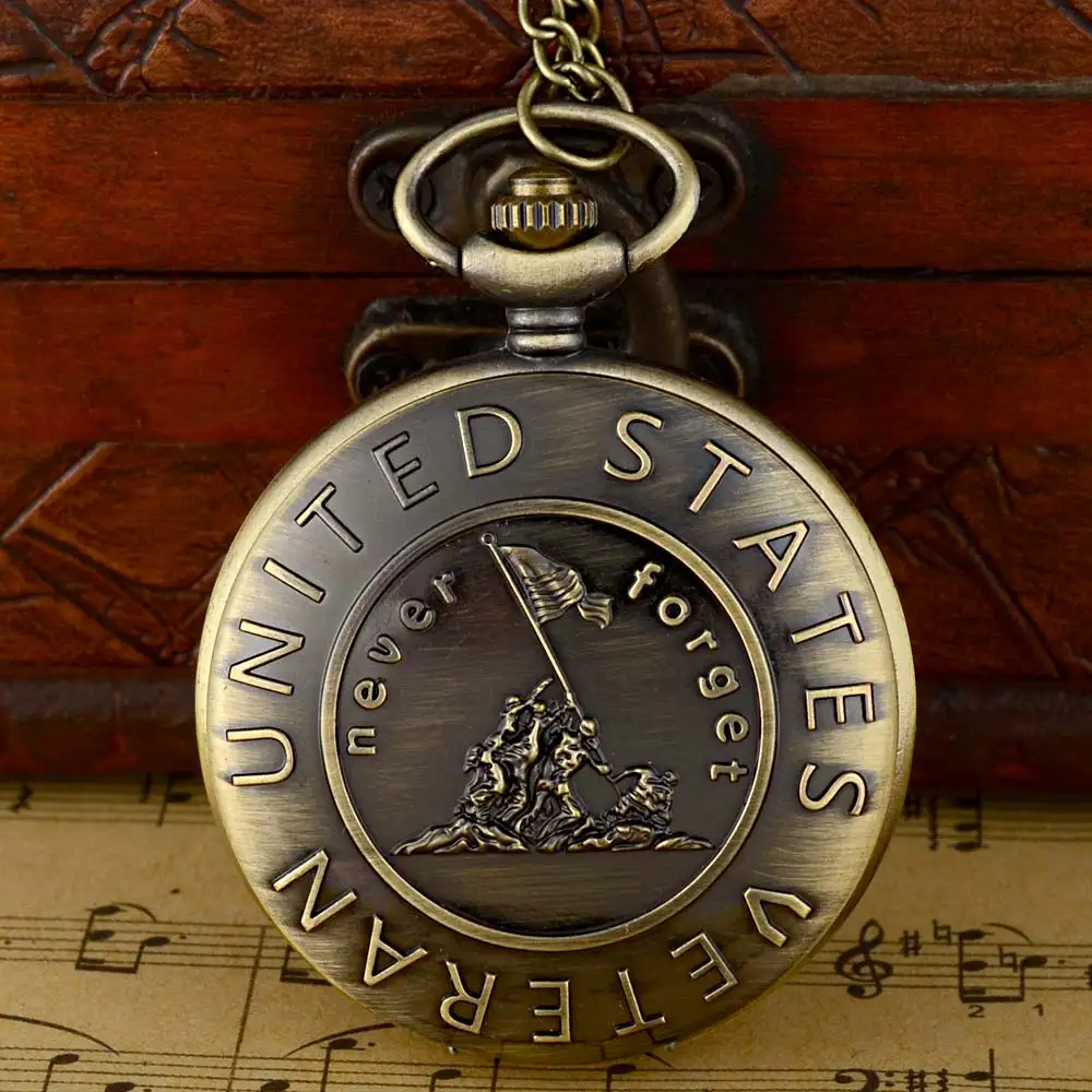 IBEINA Vintage Bronze Veteran Quartz Pocket Watch Classic Men Women Pendant Necklace Gift Clock