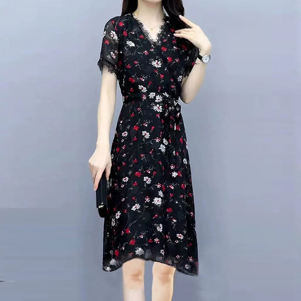 Women Dress Sexy Lace Floral Printed Short Sleeve Bandage Dresses 2020 Party Mini Dress Summer Vestidos Batas Blusas Feminina