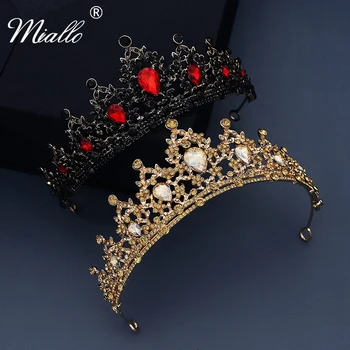 

Miallo Halloween Crystal Hair Crown for Women Hair Jewelry Black Rhinestone Ancient Gold Color Tiaras and Crowns Party Headpiece