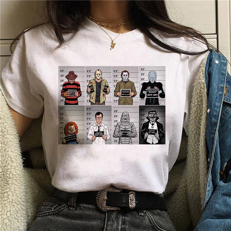 Странные Вещи Pennywise Майкл Майерс Джейсон Voorhees Хэллоуин ужас Ouija Ropa Camiseta Das Mulheres Футболка Топ Haut Femme