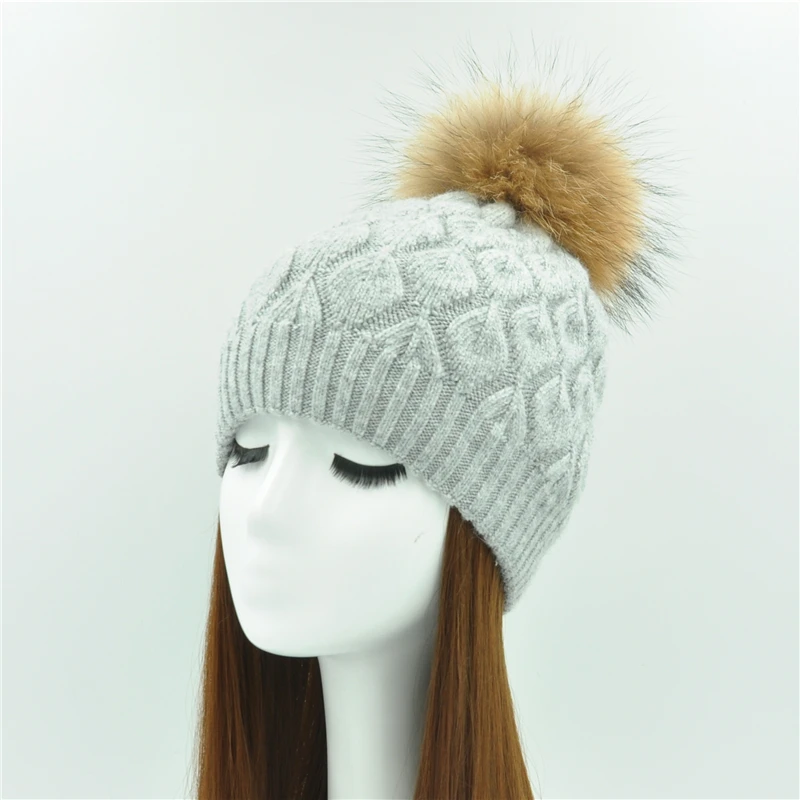 Women Winter Hat Angora Knitted Wool Beanie Female New Fashion Casual Outdoor Thick Ladies Warm Fur Ball Hats