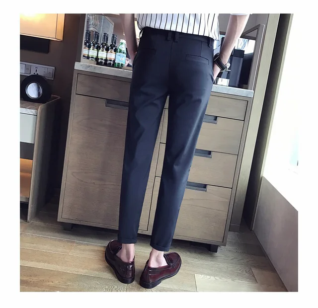 Pantalones blancos informales para hombre, pantalones ajustados de nueve puntos, transpirables, cómodos, de negocios, de alta calidad 6