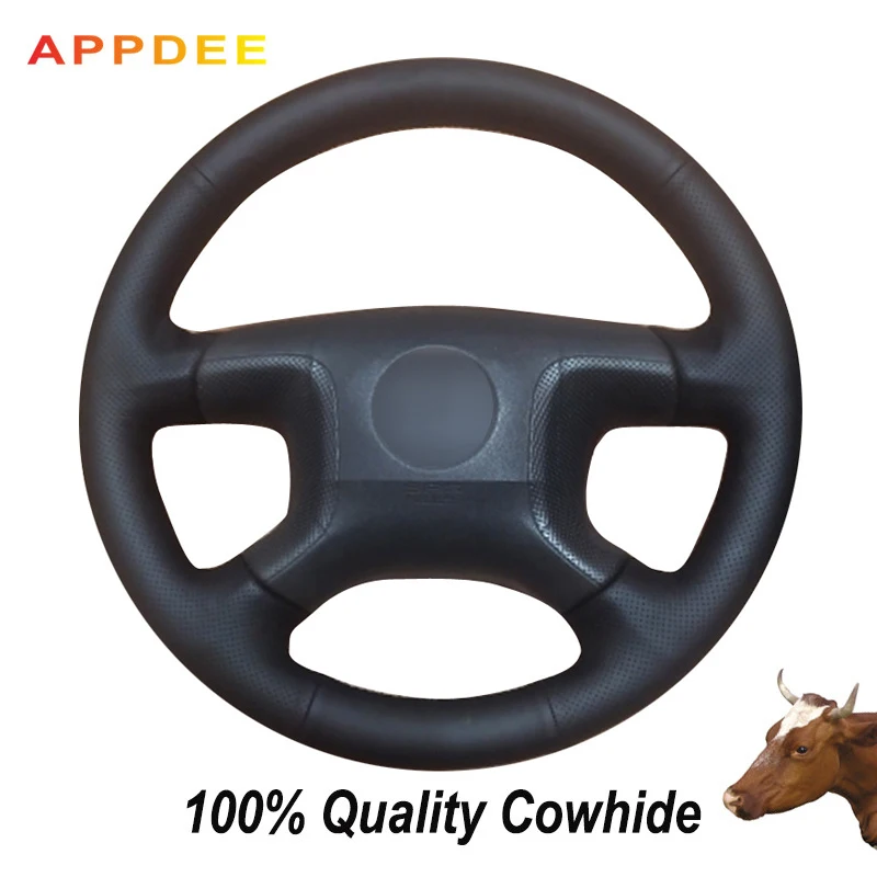 Appdee Black Genuine Leather Diy Car Steering Wheel Cover For