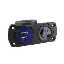 DIY 12V 3.1A Dual USB Ports with Touch Switch Waterproof with Voltmeter and Thermometer for Car Marine Vehicle Motorcycle ATV