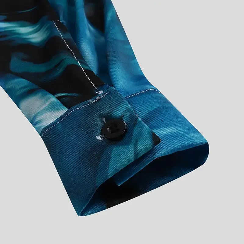 INCERUN, модная мужская одежда, рубашка с принтом, с отворотом,, длинный рукав, Camisa, фитнес, уличная одежда, Бизнес Стиль, повседневная, брендовая, рубашки для мужчин, S-3XL