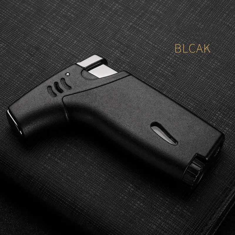 BLACK Металлическая надувная струйная газовая зажигалка, уличный ветрозащитный прямой фонарь, зажигалки, многоразовая Бутановая Зажигалка для сигарет, бензиновая Зажигалка для сигар - Цвет: BLACK