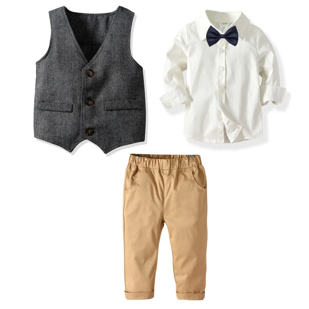 2019 Fashion Hot Toddler Baby Boys Spring Autumn Gentlemen Suit Children Shirt Pants Vest Outfits Clothes Sets |