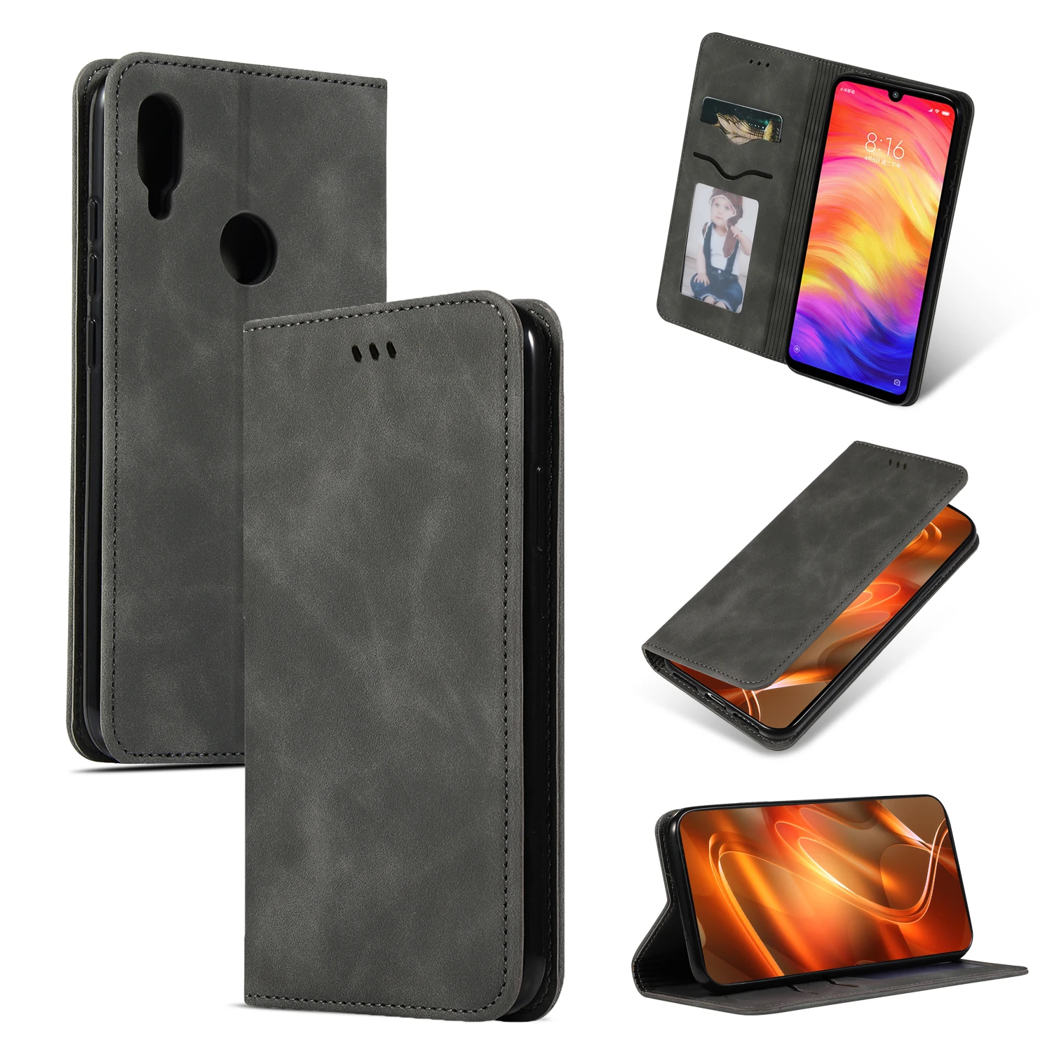 Серый Противоударный чехол для телефона для Xiaomi Redmi Note 6 7 K20 Pro 7 7A кожаный чехол-бумажник с откидной крышкой для Xiaomi Mi 9T Pro 9 9SE 9T полное покрытие - Цвет: Серый