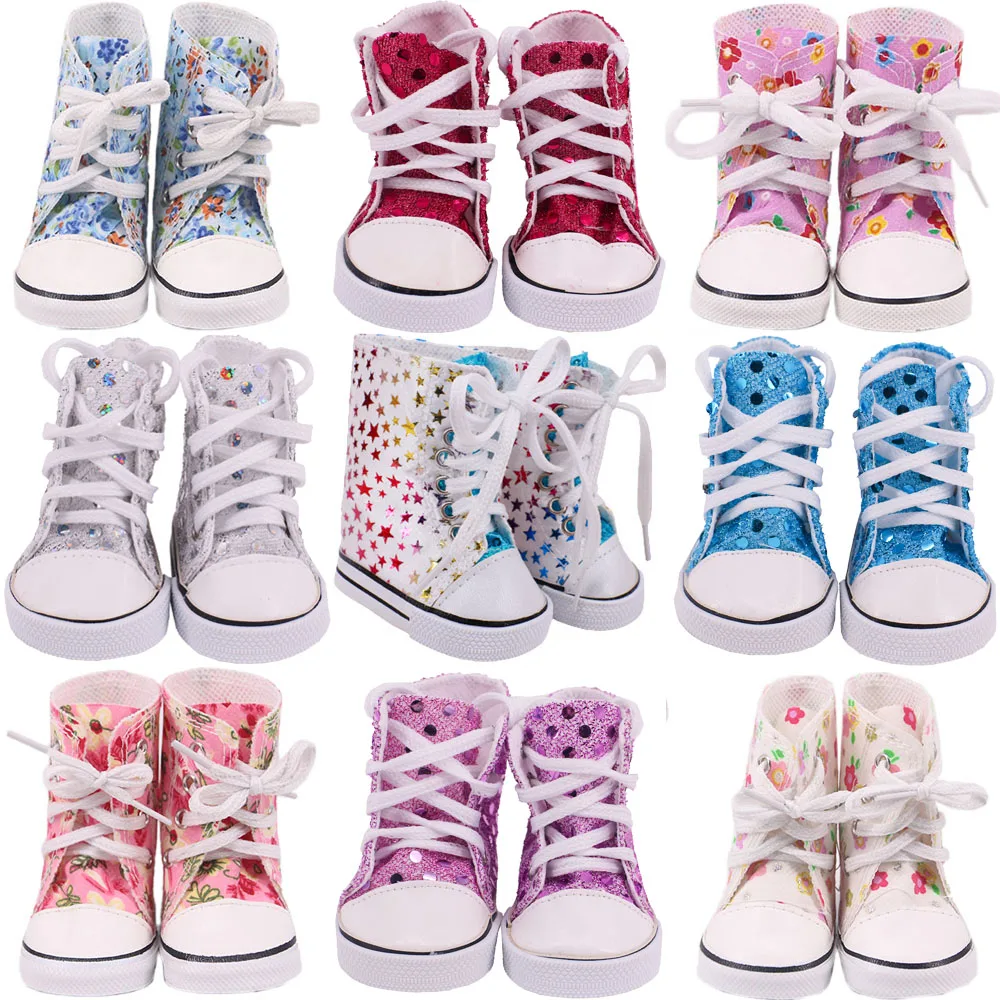 Doll Shoes Colorful Canvas High Boots 18 Inch American Doll Girl Born Baby Clothes Accessories For 43 Cm Flowers/Stars,Kids Toy [nike]nike kids shoes c47 dh9390 001 baby air max