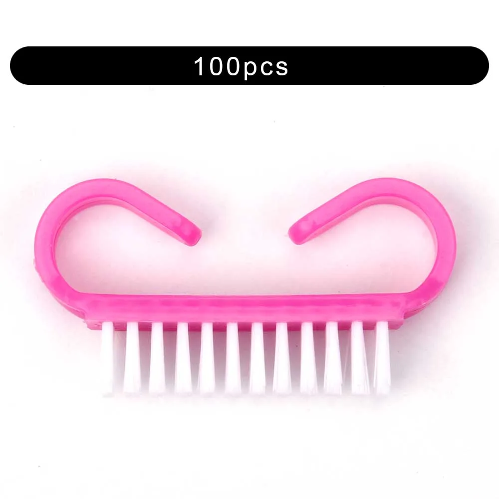 100pcs Solid Pink Кисть для ногтей ручка УФ гель для ногтей Удаление очистки Маникюр Педикюр Инструмент пластиковый уход за пальцами для очистки от пыли макияж стирка для женщин - Цвет: 100pcs Solid Pink