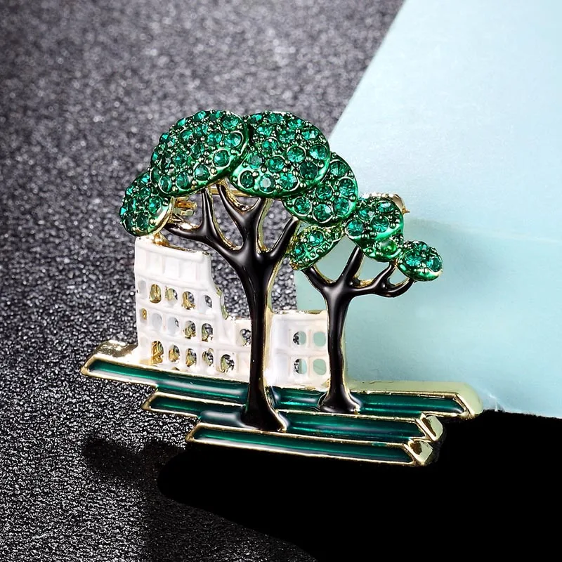 green with white Zlxgirl Модные женские ювелирные изделия для пары идеальная картонная форма зеленого дерева Броши бижутерия хиджаб булавки милые шляпы и сумки bijoux - Окраска металла: green with white
