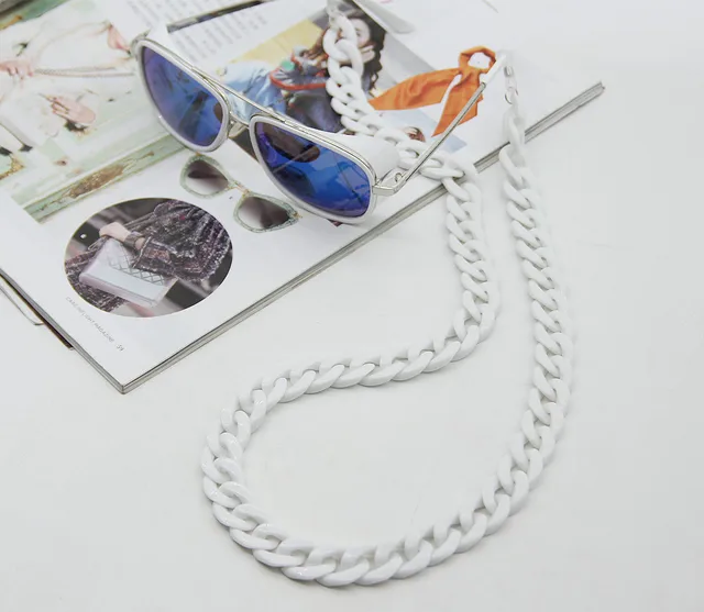 New Fashion Acrylic Glasses Chains Holder Cord Reading Sunglasses Chain Women Largands Eyeglasses Hanging Neck Chain Strap Rope snow white