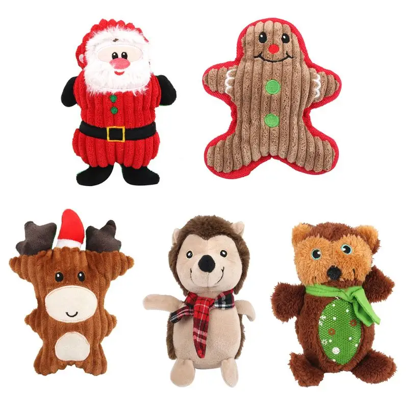 

New Christmas Pet Dog Chew Toys Mini Santa Claus Deer Shape Pets Plush Doll Toy