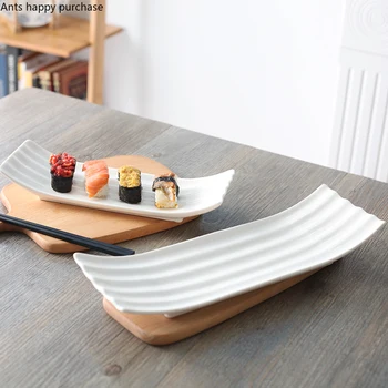 

White Ceramic Plate Home Kitchen Supplies Tableware Japanese Rectangular Dish Snacks Dessert Sushi Plate Restaurant Decoration