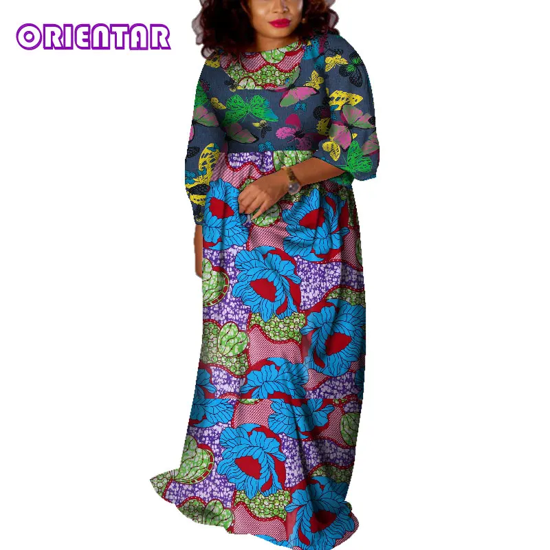 Африканские платья для женщин Новые повседневные Дашики Африканский принт хлопок одежда Леди с длинным рукавом o-образным вырезом Африка Макси платье WY4813 - Цвет: 19