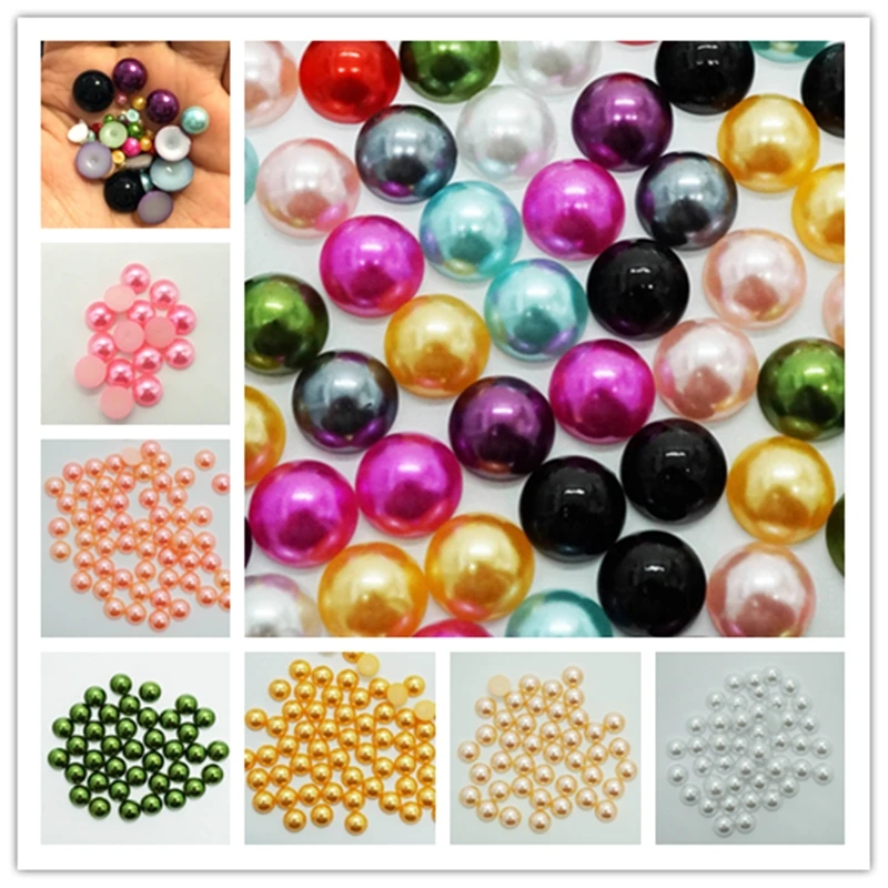 2/3/4/6/8/10/12 MM perles d'imitation demi-ronde dos plat perles en plastique mélangées en gros pour la fabrication de bijoux accessoires de bricolage