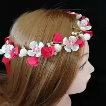 Превосходный Красный 3D цветочные тычинки невесты повязки для волос невесты Chaplet hairwear гирлянда гребень аксессуары, роскошные корейские жемчужные диадемы