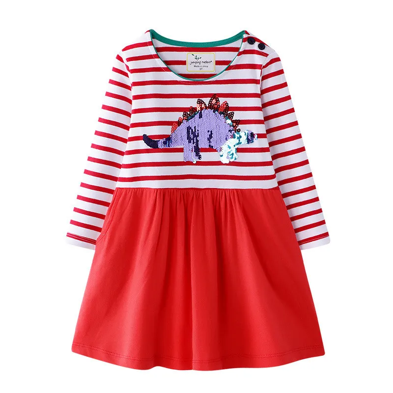 T7158 RED Jumping платья с длинными для маленьких девочек воротник хлопок детская одежда осень весна принцесса Мода Дизайн Дети платья для девочек - Цвет: T7158 RED