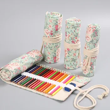 

Flower Garden Pencil Bag Wrap 36/48/72 Slot Canvas Roll Storage Pouch for Brush Marker Pens Stationery School Student D6756