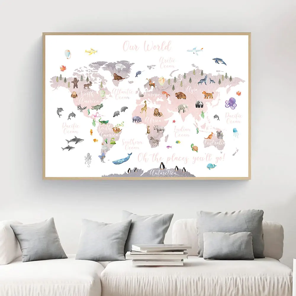 Educational-Animal-World-Map-Picture-Children-Poster-Nursery-Wall-Art-Canvas-Print-Painting-Baby-Kid-Bedroom (3)