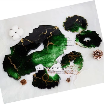 

5Pc Large Irregular Resin Coaster Molds DIY Silicone Tray Fruit Tea Cup Mat Geode Agate Platter Epoxy Resin Molds Kit