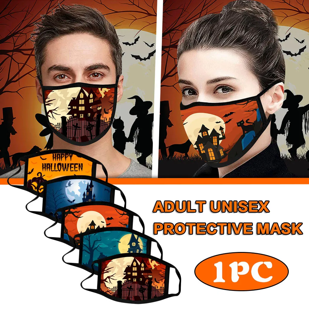 

1pc Halloween Print Dustproof Windproof Party Masks For Women Men Bandage Washable Reusable Facemask Filter Cover Dropshipping