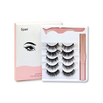 

5 Pairs Magnetic Eyelashes & Liquid Eyeliner & Tweezer Set Glue-free Long Lasting Extension False Eyelash Handmade Makeup Tools