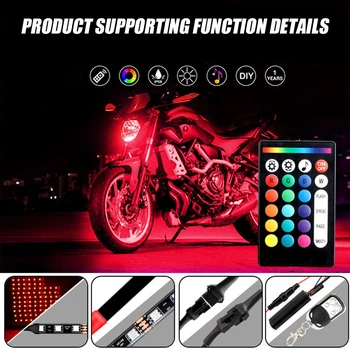 

RGB LED Strip Kits Lights with 2 Motorcycle Underglow Remote Controls for Outdoor Personal Motorcycle Accessories
