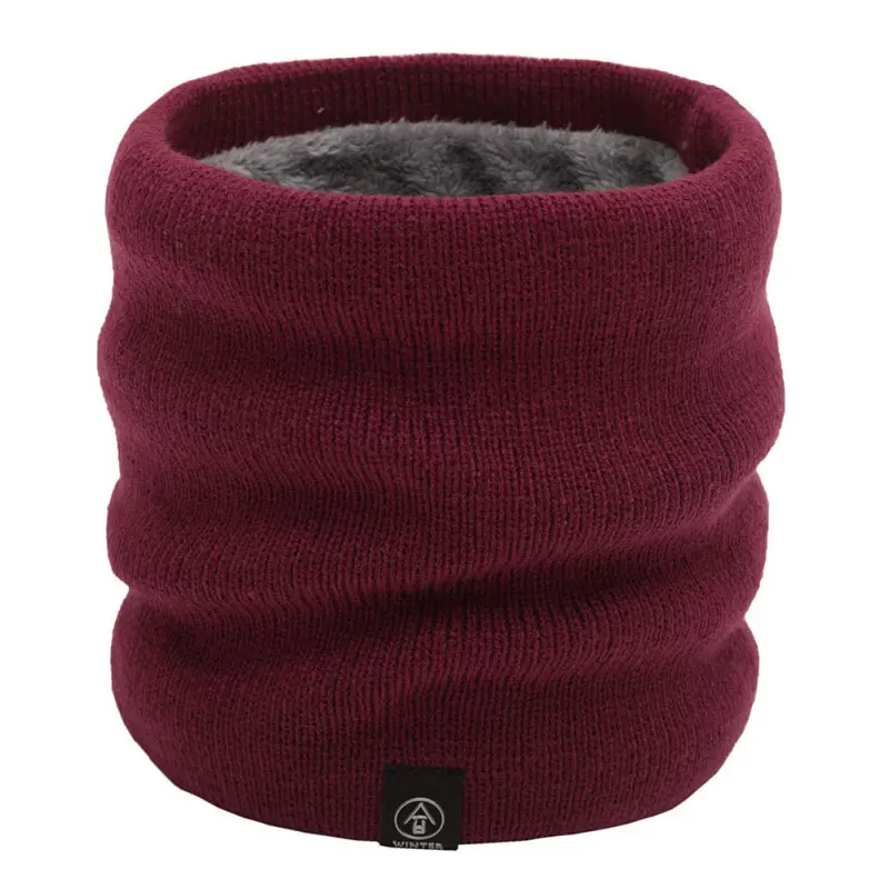 Зимний двухслойный вязаный шейный теплый ветрозащитный однотонный супер мягкий шарф унисекс зимний мужской женский плюшевый шарф воротник - Цвет: Wine red