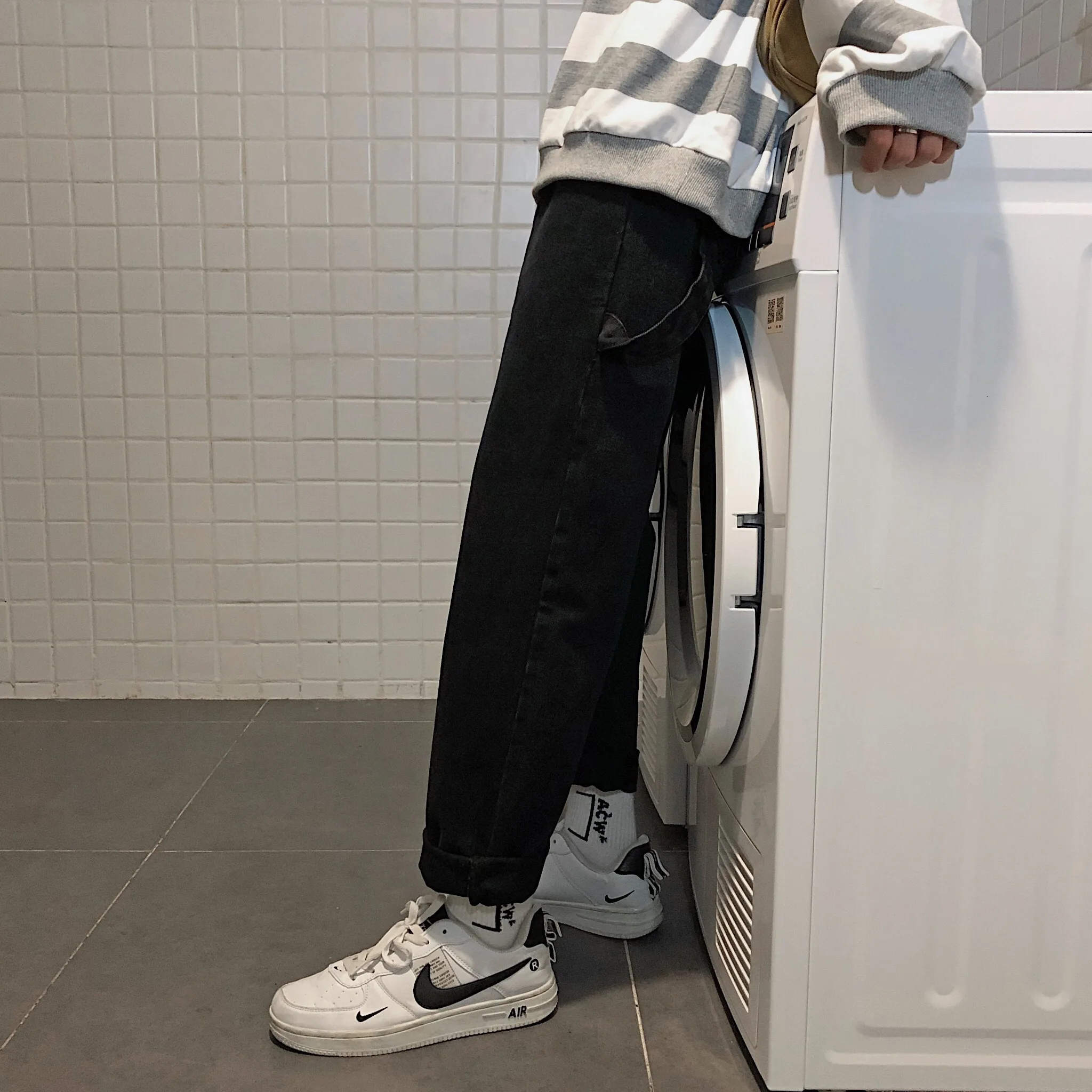 Men's Fashion Casual Pants Pure Color Black Stretch Slim Fit Cargo Pocket Jeans Male Biker Denim Trousers Big Size S-3XL