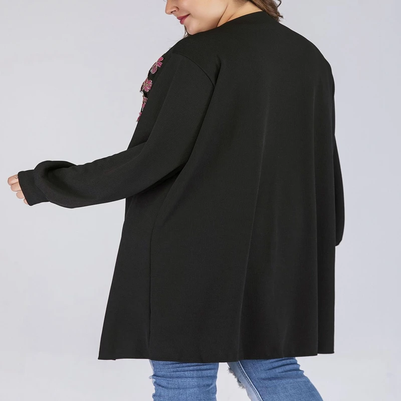 Осенний женский свитер большого размера 5XL 6XL 7XL 8XL 9XL длинный модный вязаный кардиган с вышивкой однотонное тонкое пальто обхват груди 143 см