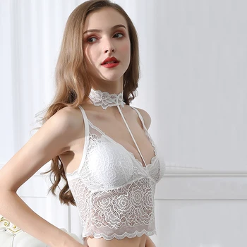 

New Backless Deep Wire Free Lingerie Pad Cup Bralette Comfort Brassiere Underwear Free Size Sexy Halter Bra for Women Lace Bras