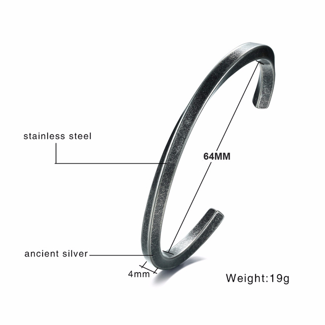 TWISTED C BANGLE WITH SMALL WRIST MOBIUS BRACELET ANTIQUE SILVER COLOR STACKING CUFF BANGLE STAINLESS STEEL UNISEX JEWELRY