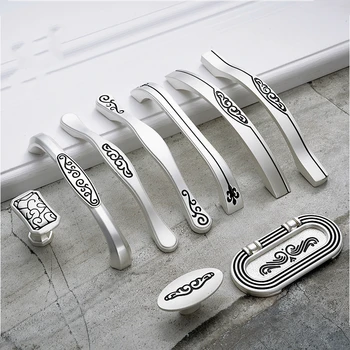 Modern Slotted Solid Zinc Alloy Handles 96mm 128mm Kitchen Cabinet Handles Cupboard Drawer Knobs Pulls Furniture Hardware