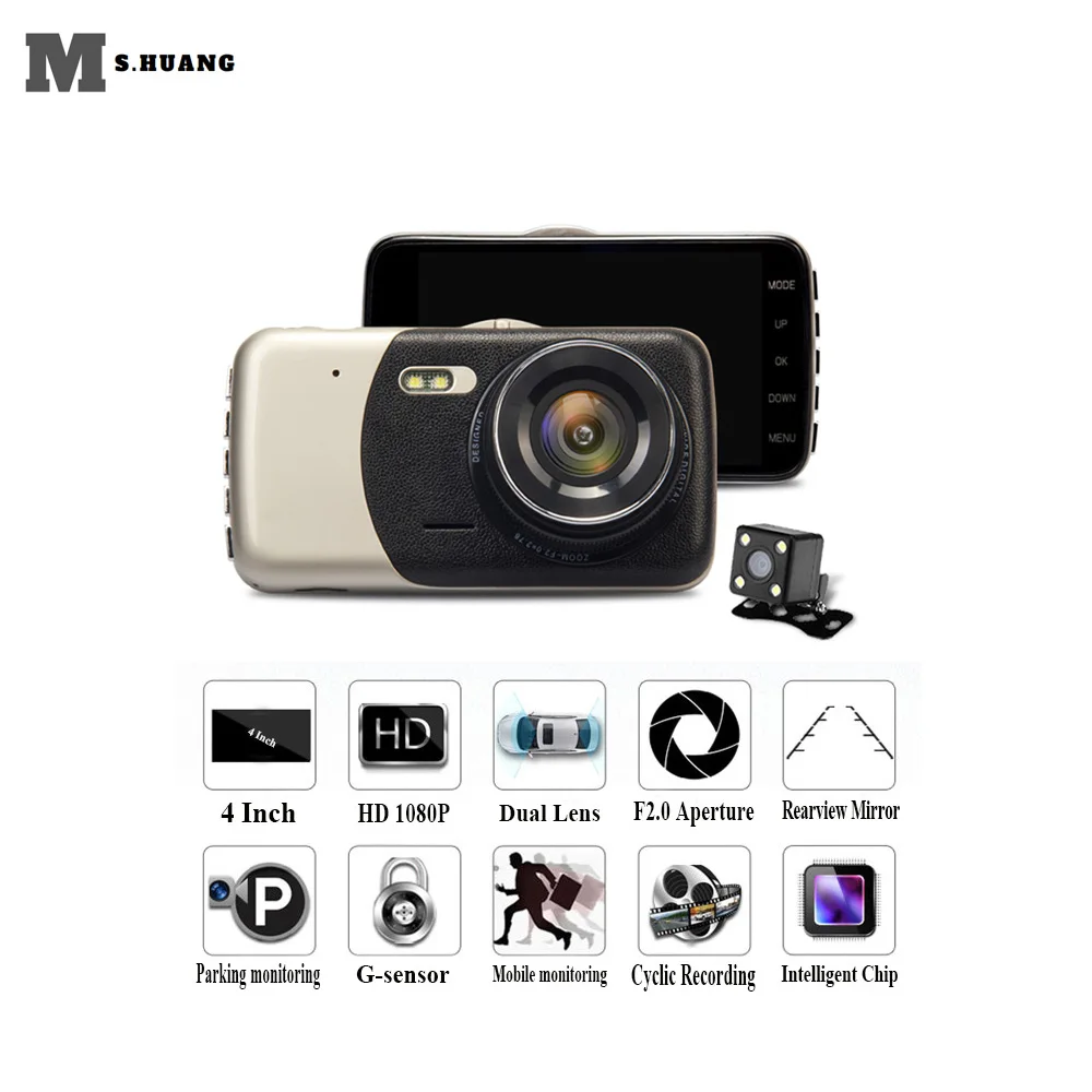 Автомобильный видеорегистратор 4 дюймовый IPS Full HD 1080P с широкоугольным объективом