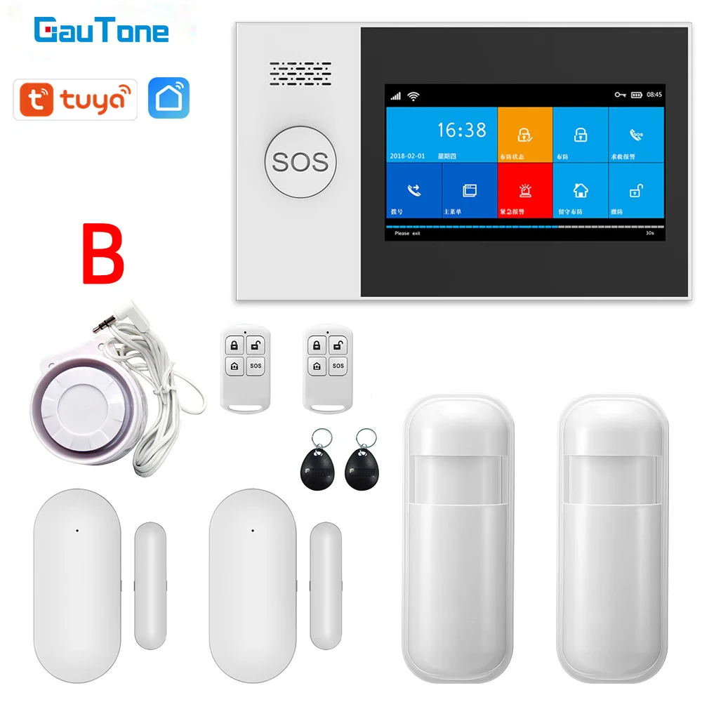 GauTone PG107 4.3inch Security Alarm Wifi GSM Alarm System for Home Support Tuya APP Call/SMS Remote Contorl 