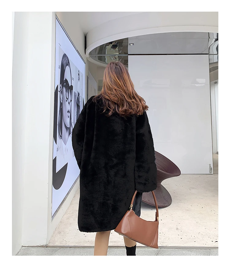Зимнее женское высококачественное меховое пальто из искусственного меха куницы роскошное длинное меховое пальто Свободное пальто с отворотом толстое теплое женское плюшевое пальто больших размеров