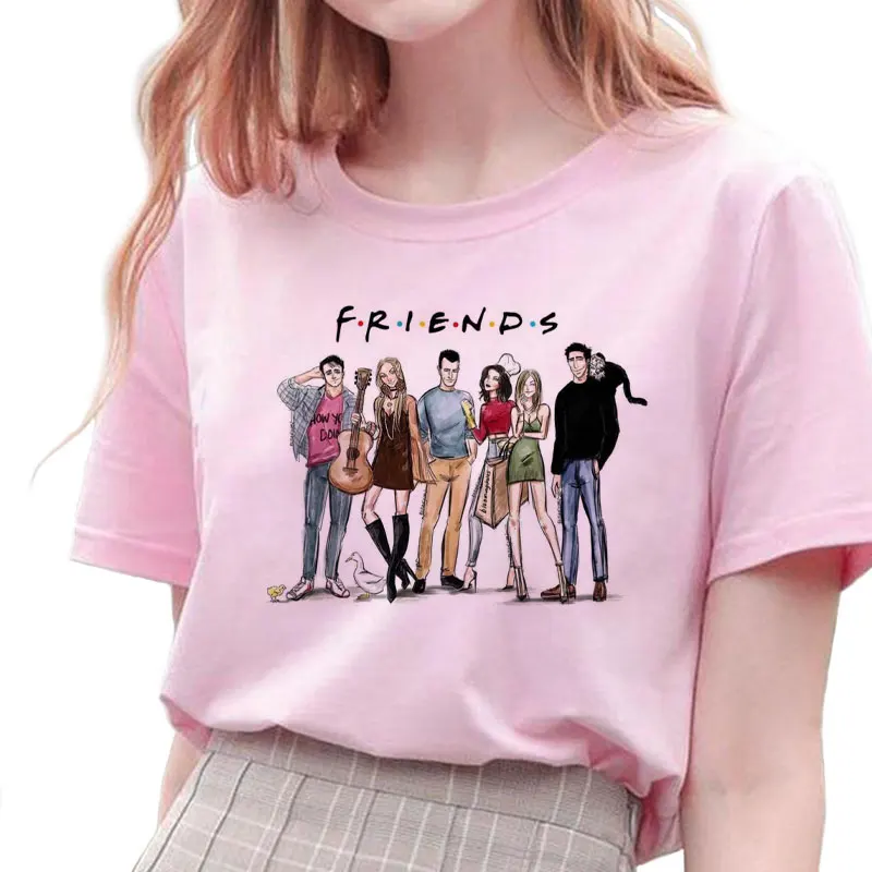 Харуджуку Kawaii Топы друзья ТВ футболка Женская корейский стиль модная Ulzzang