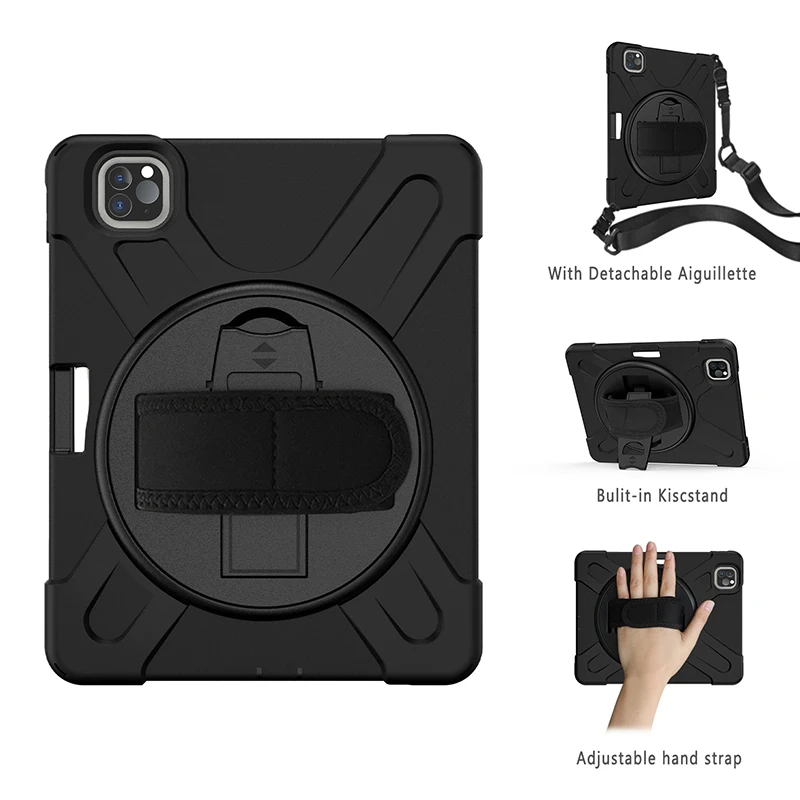 

360 Rotation Silicone Case for iPad Air 4 Air 5 Back Cover with Shoulder Strap for iPad Pro 11 Shockproof Case 2022 2020 2018