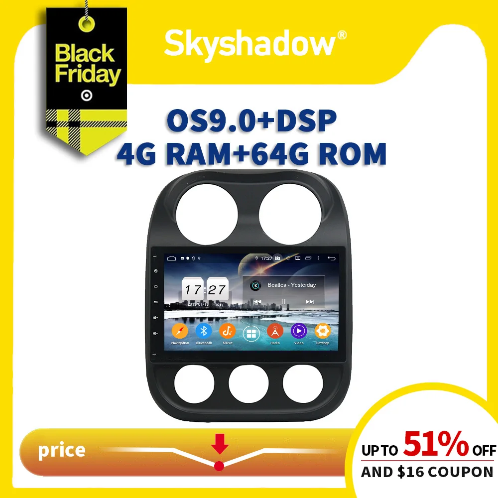 Ips DSP Android 9,0 4 Гб+ 64 ГБ+ 8 ядерный автомобильный dvd-плеер gps карта RDS радио Wifi Bluetooth 4,2 AHD для Jeep Compass 2010