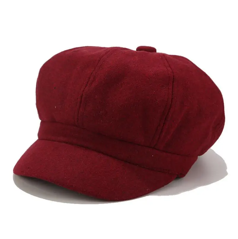 Высококачественная осенне-зимняя модная женская шерстяная шапка, одноцветная простая Кепка, восьмиугольная кепка, женские козырьки, темно-синие Шапки, 8 цветов хаки