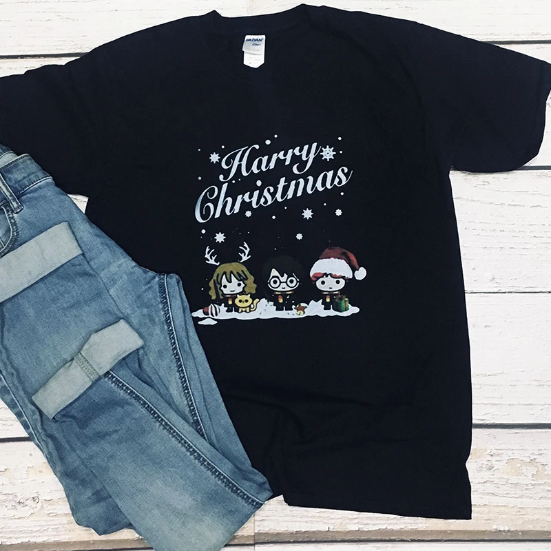 

Christmas tshirt women plus size merry christmas gothic top streetwear casual cotton print o-neck womens clothing black shirt