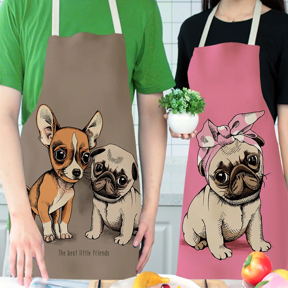 Kitchen Dog Print Kitchen Apron Sleeveless Linen Cooking Chef Bibs Baking Accessori #Cr 