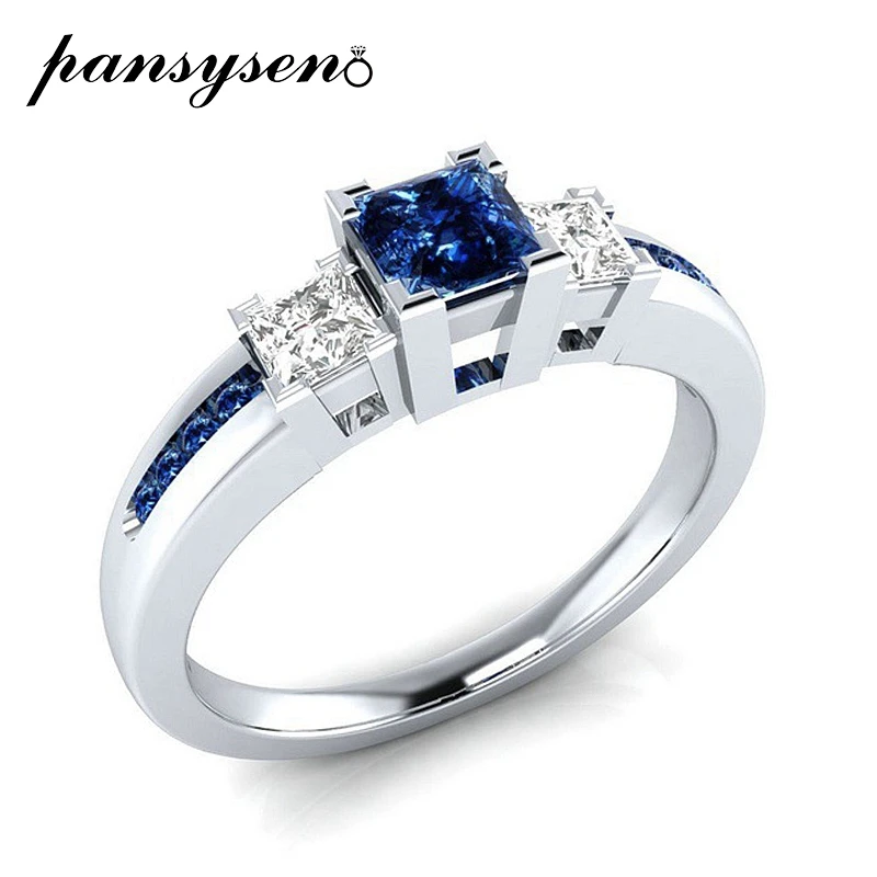PANSYSEN New 2019 Natural Gemstone Engagement Rings For Women Solid 925 Sterling Silver Jewelry Ring Wedding Party Gift 4 colors PANSYSEN New 2019 Natural Gemstone Engagement Rings For Women Solid 925 Sterling Silver Jewelry Ring Wedding Party Gift 4 colors