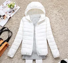 

Winter Jacket 2021 Women For Large Size Short Thin And Light White Duck Down Coat Hooded Casual Stand-up Collar Slim Womenswear